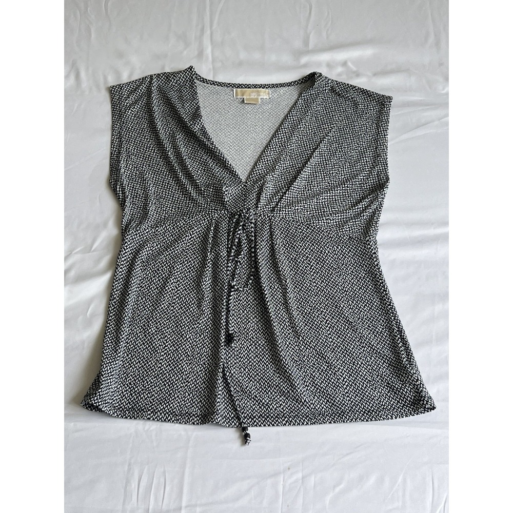 Michael Michael Kors Sleeveless Front Tie Blouse Black White Size M - Picture 2 of 8